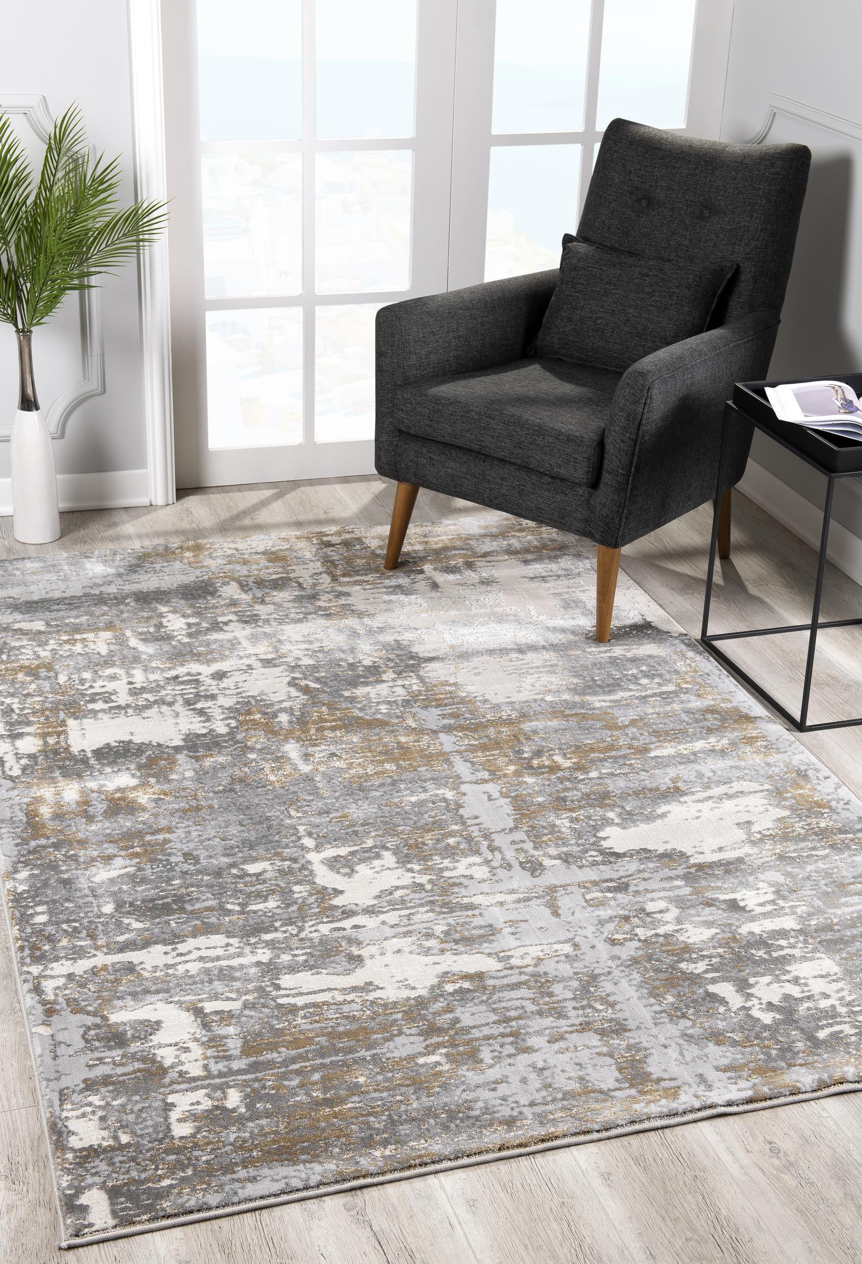 White and Gray Distressed Abstract Area Rug