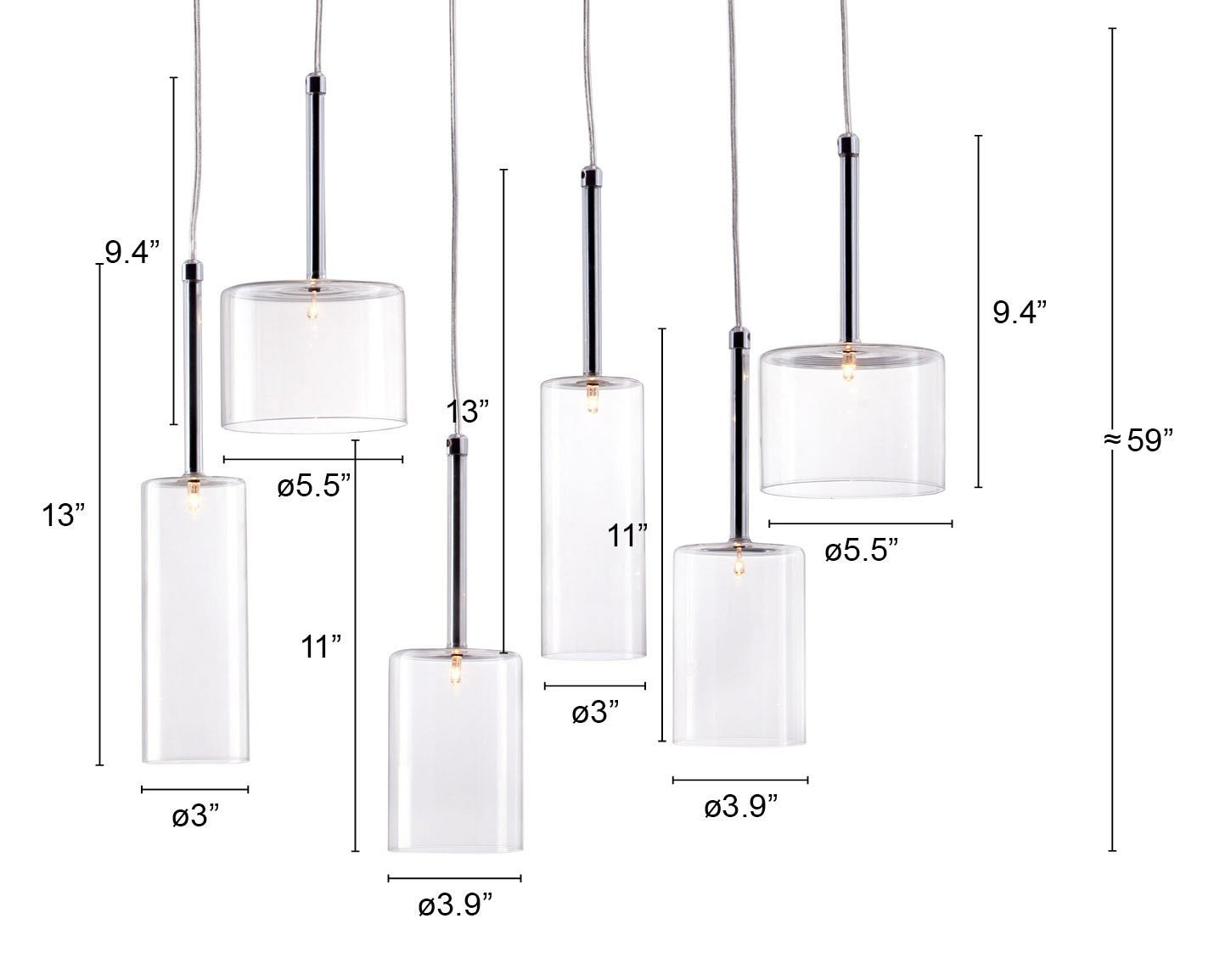 22" Modern Six Light Led Chandelier