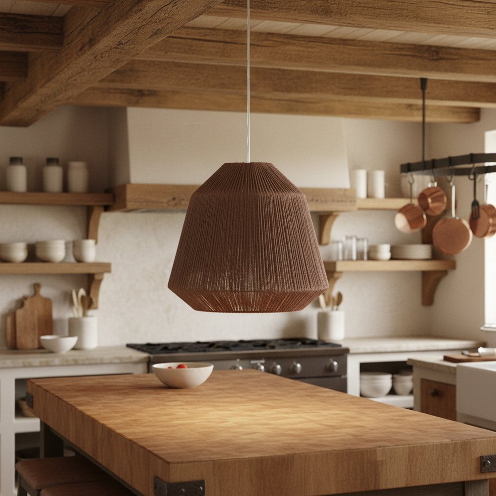 18" Brown Woven Paper Hanging Cone Pendant Light