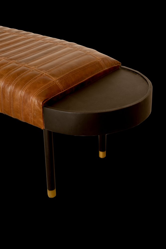 58" Brown and Black Leather Wrapped Bench