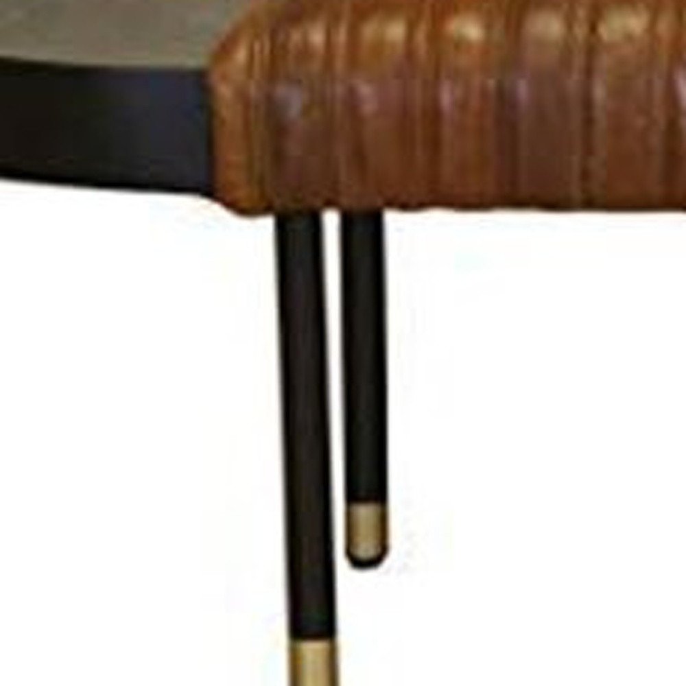 58" Brown and Black Leather Wrapped Bench