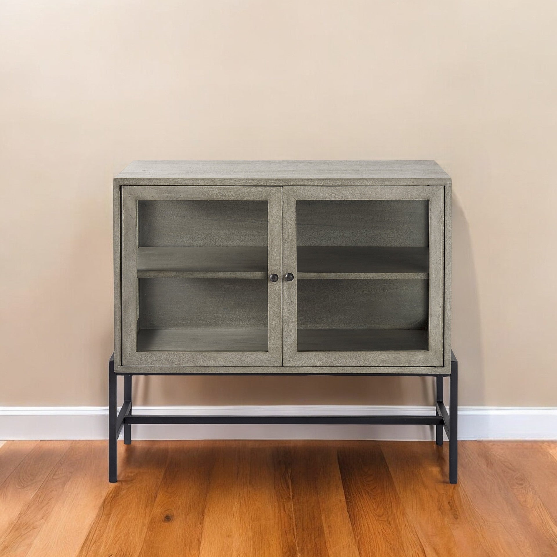 38" Wood Shadowbox 2 Door Cabinet