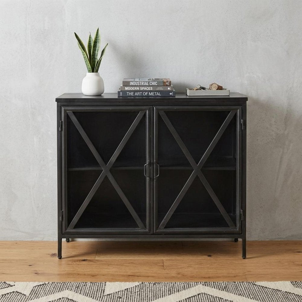 40" Black Cross Iron Cabinet
