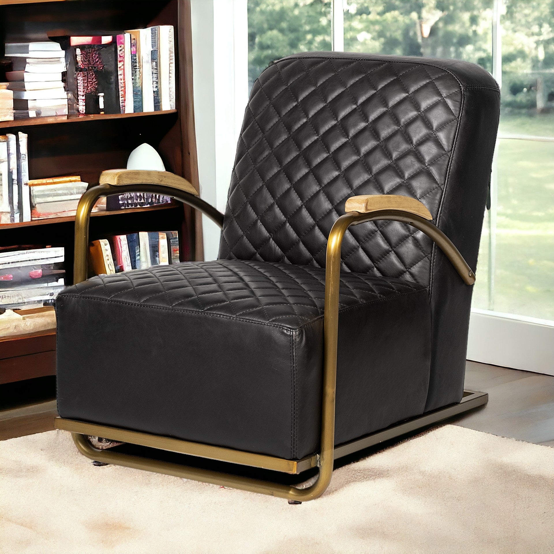 35" Black and Gold Diamond Deep Chair