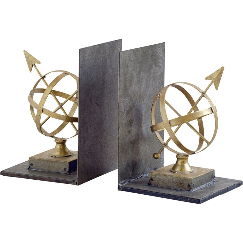 13" Gold Metal Compass Globe Bookends