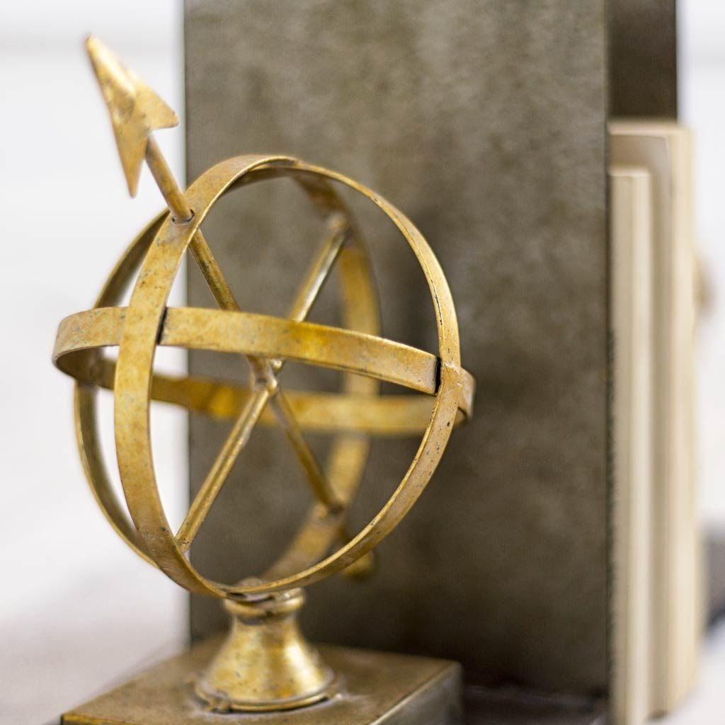 13" Gold Metal Compass Globe Bookends