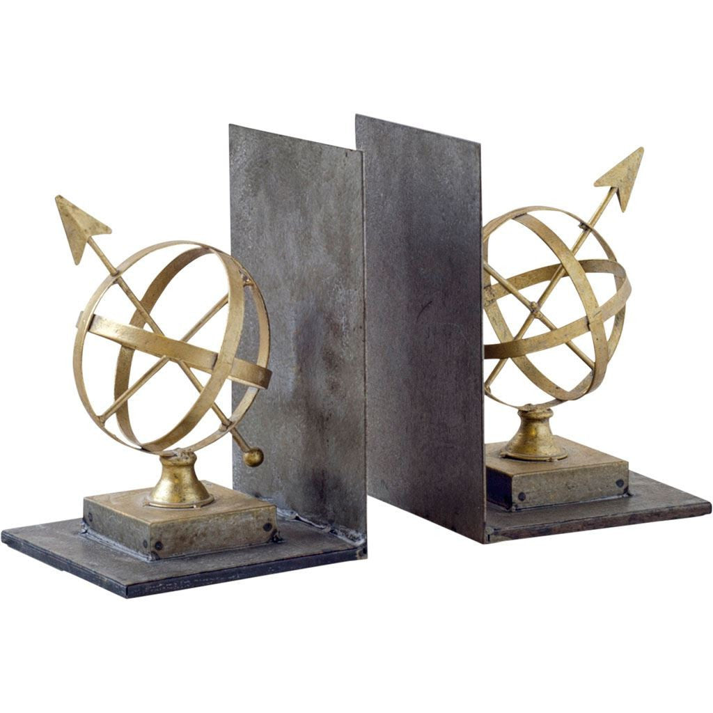 13" Gold Metal Compass Globe Bookends