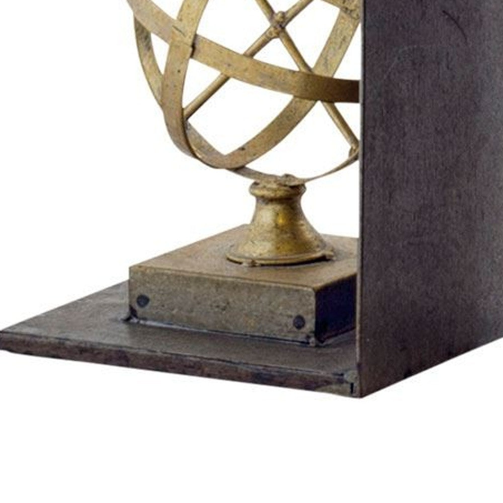 13" Gold Metal Compass Globe Bookends