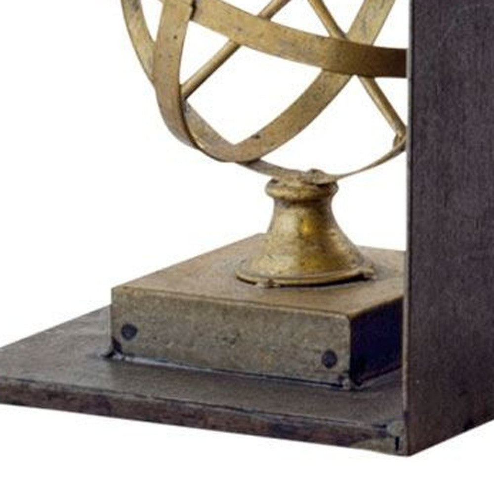 13" Gold Metal Compass Globe Bookends