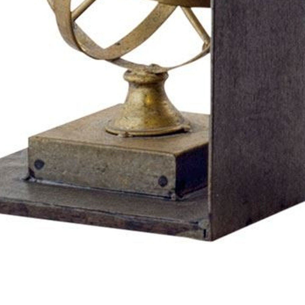 13" Gold Metal Compass Globe Bookends