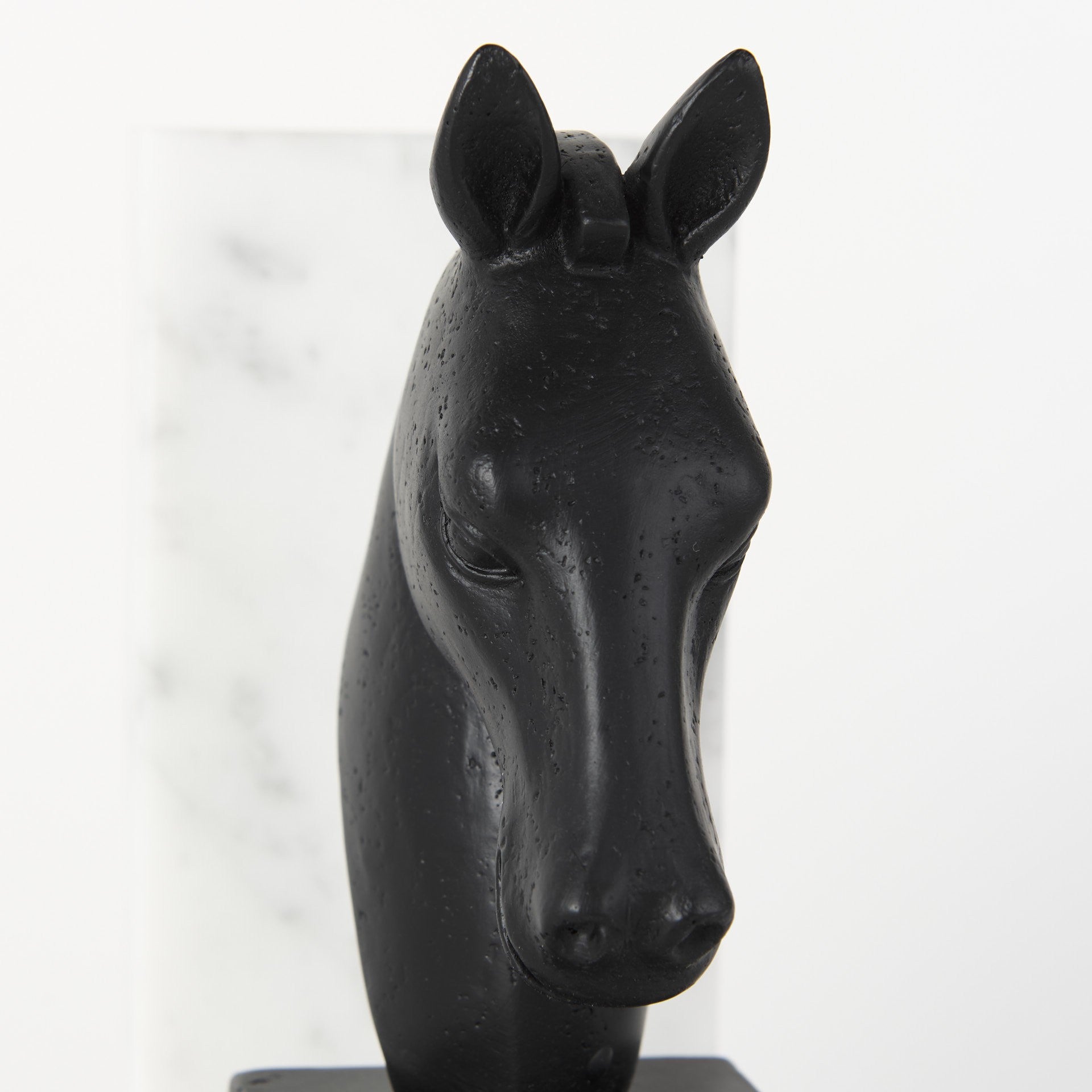 8" Black Resin and Marble Horse Bookends