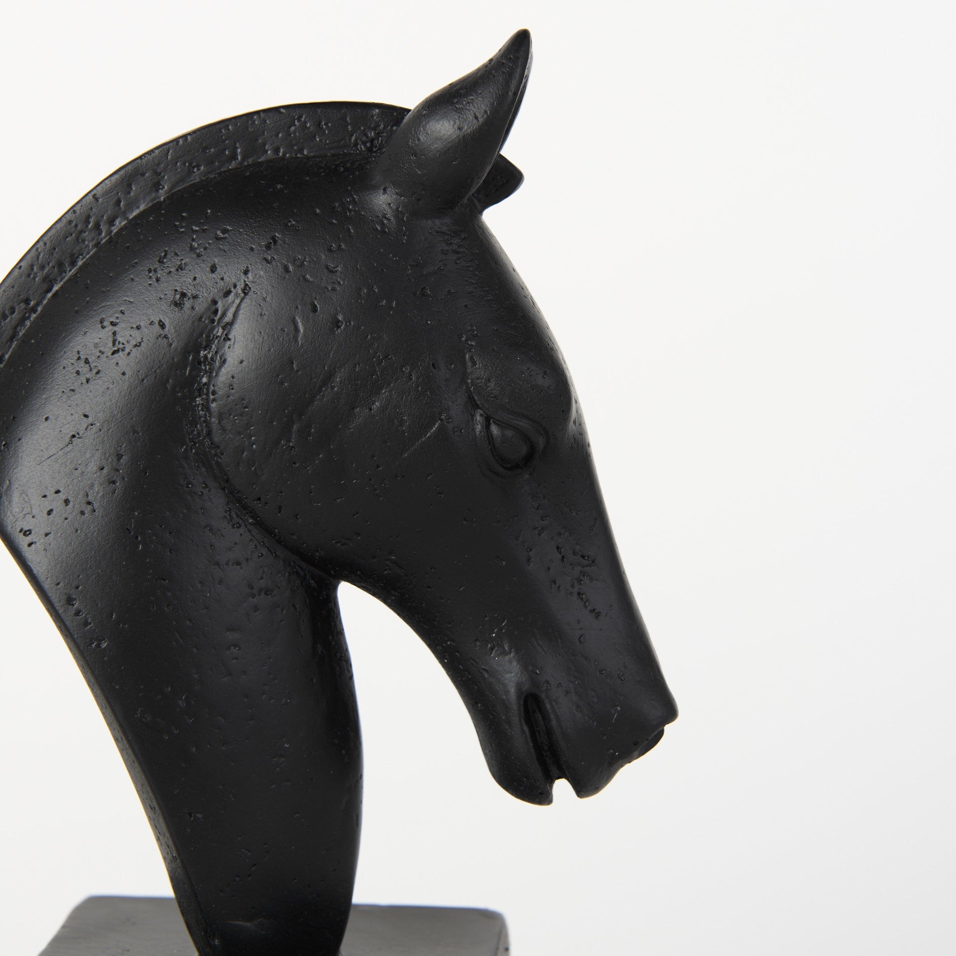 8" Black Resin and Marble Horse Bookends