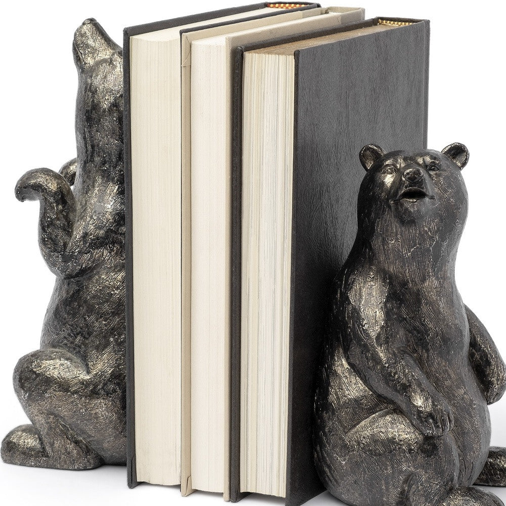 8" Metallic Grizzly Bear Bookends