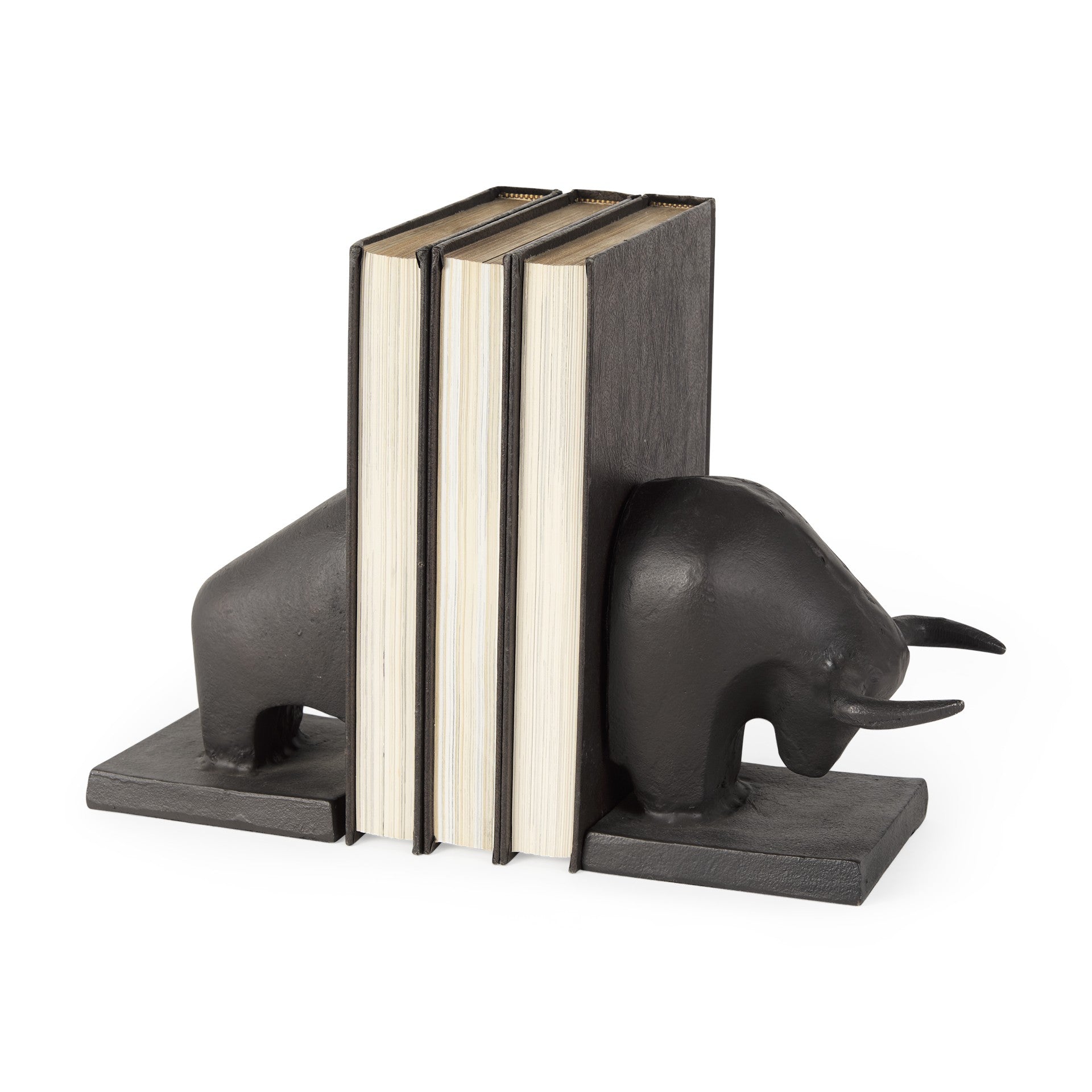 9" Black Aluminum Charging Bull Bookends