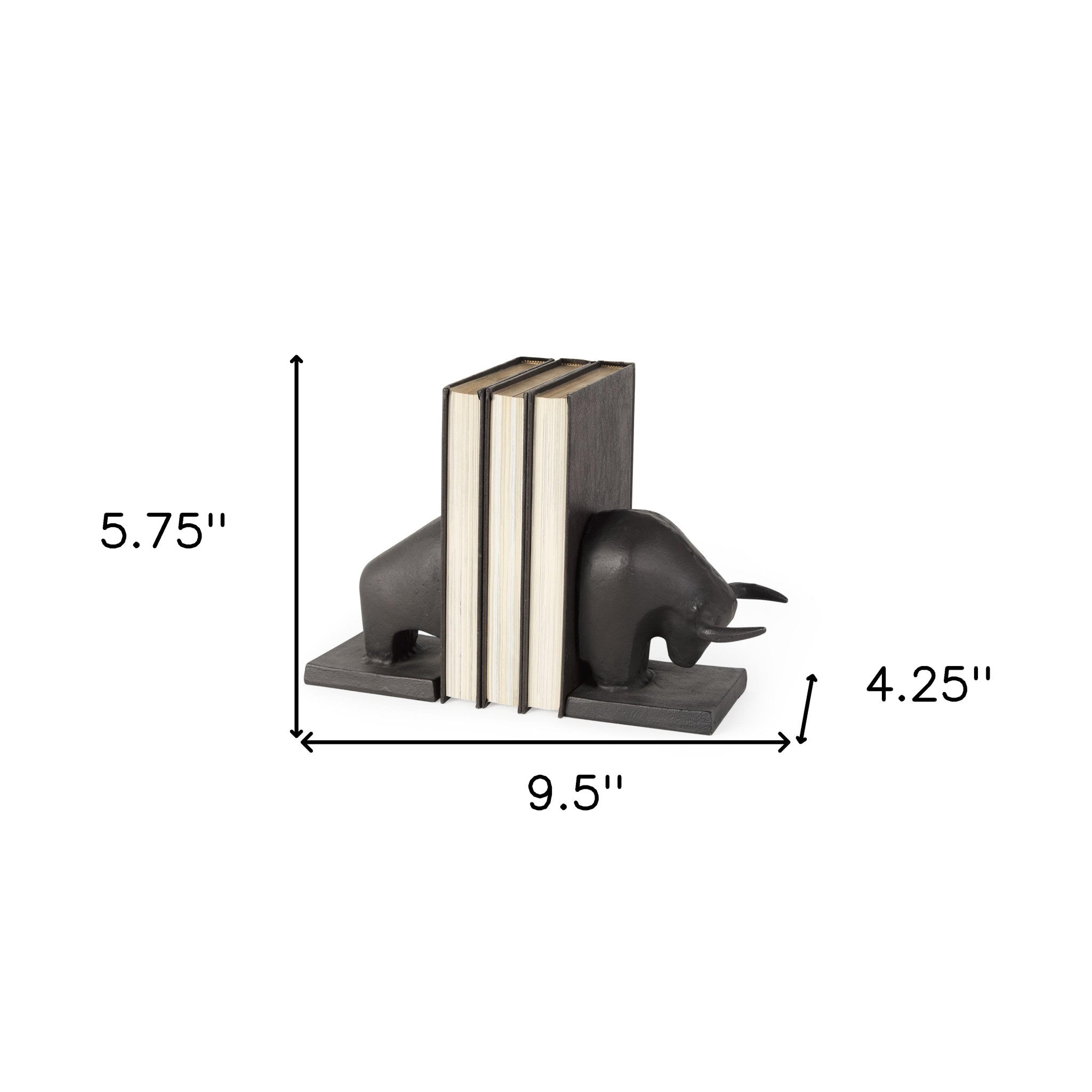 9" Black Aluminum Charging Bull Bookends