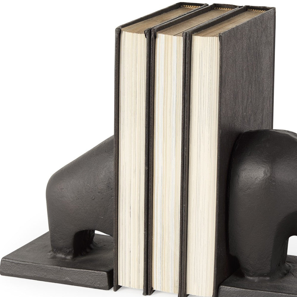 9" Black Aluminum Charging Bull Bookends