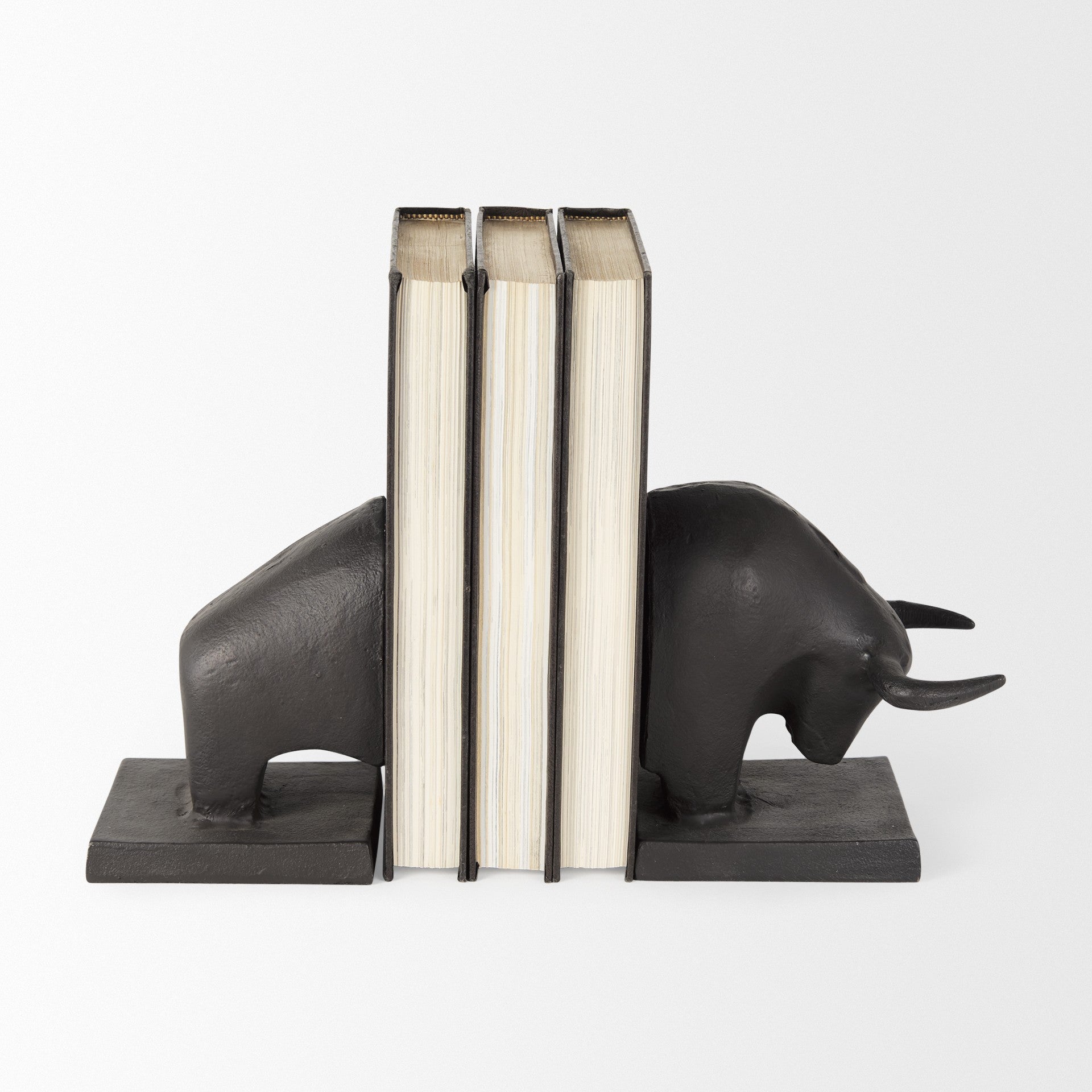 9" Black Aluminum Charging Bull Bookends