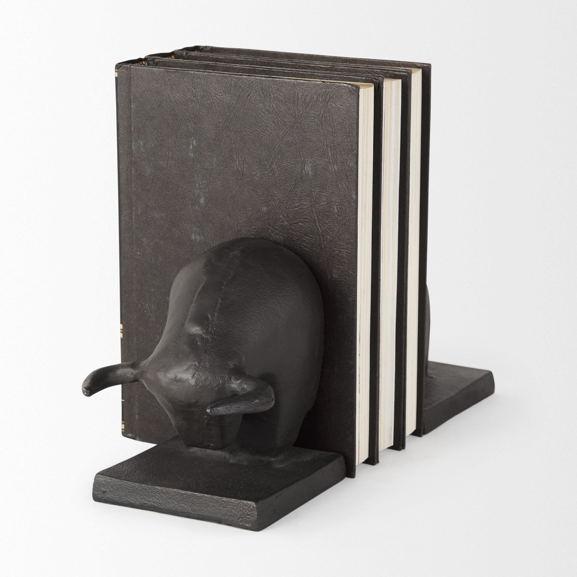 9" Black Aluminum Charging Bull Bookends