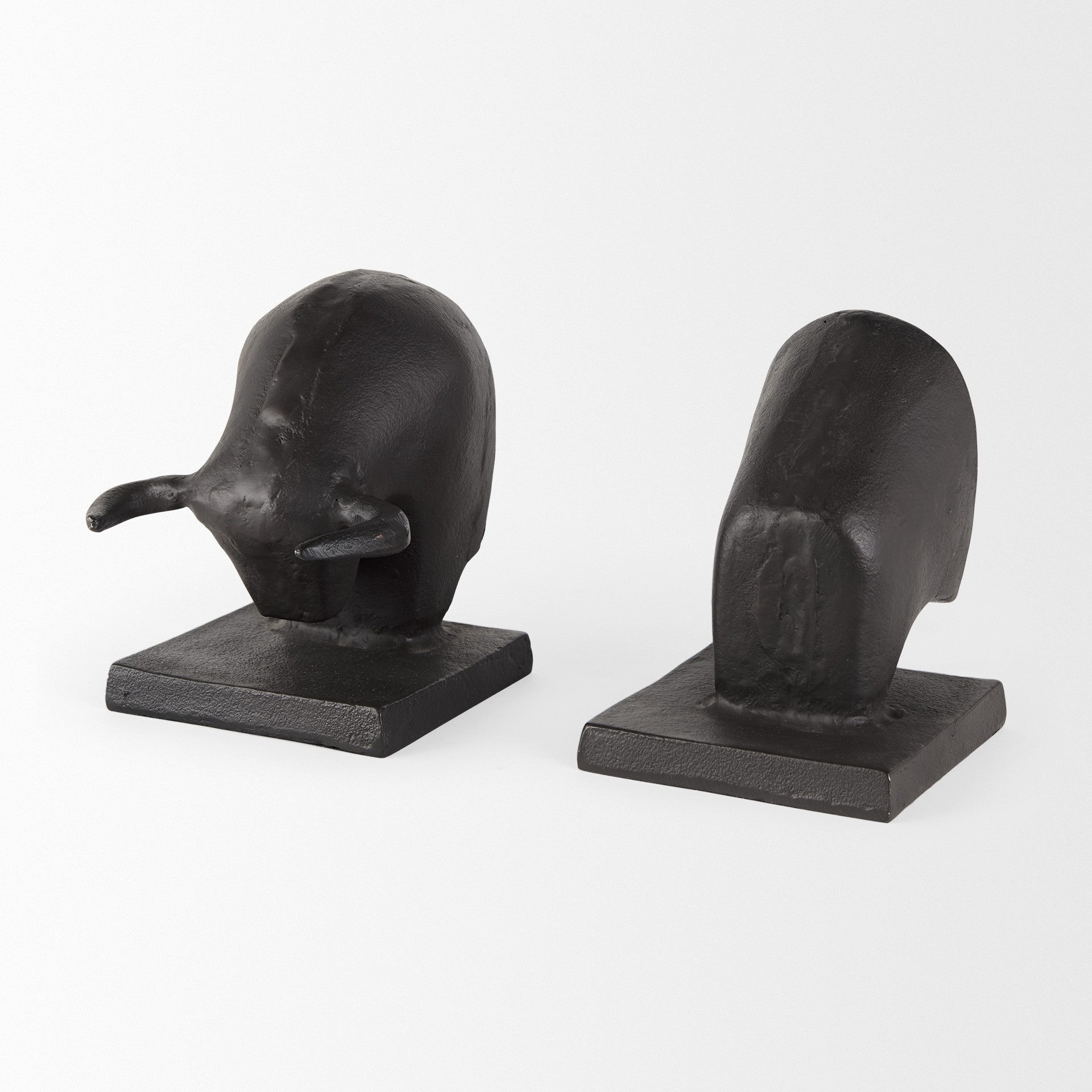 9" Black Aluminum Charging Bull Bookends