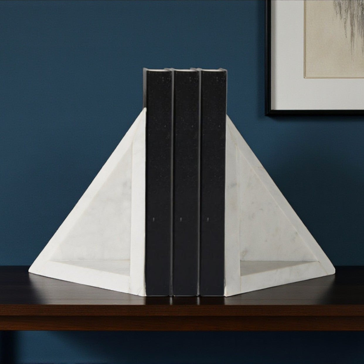 8" Modern Triangle Marble Bookends