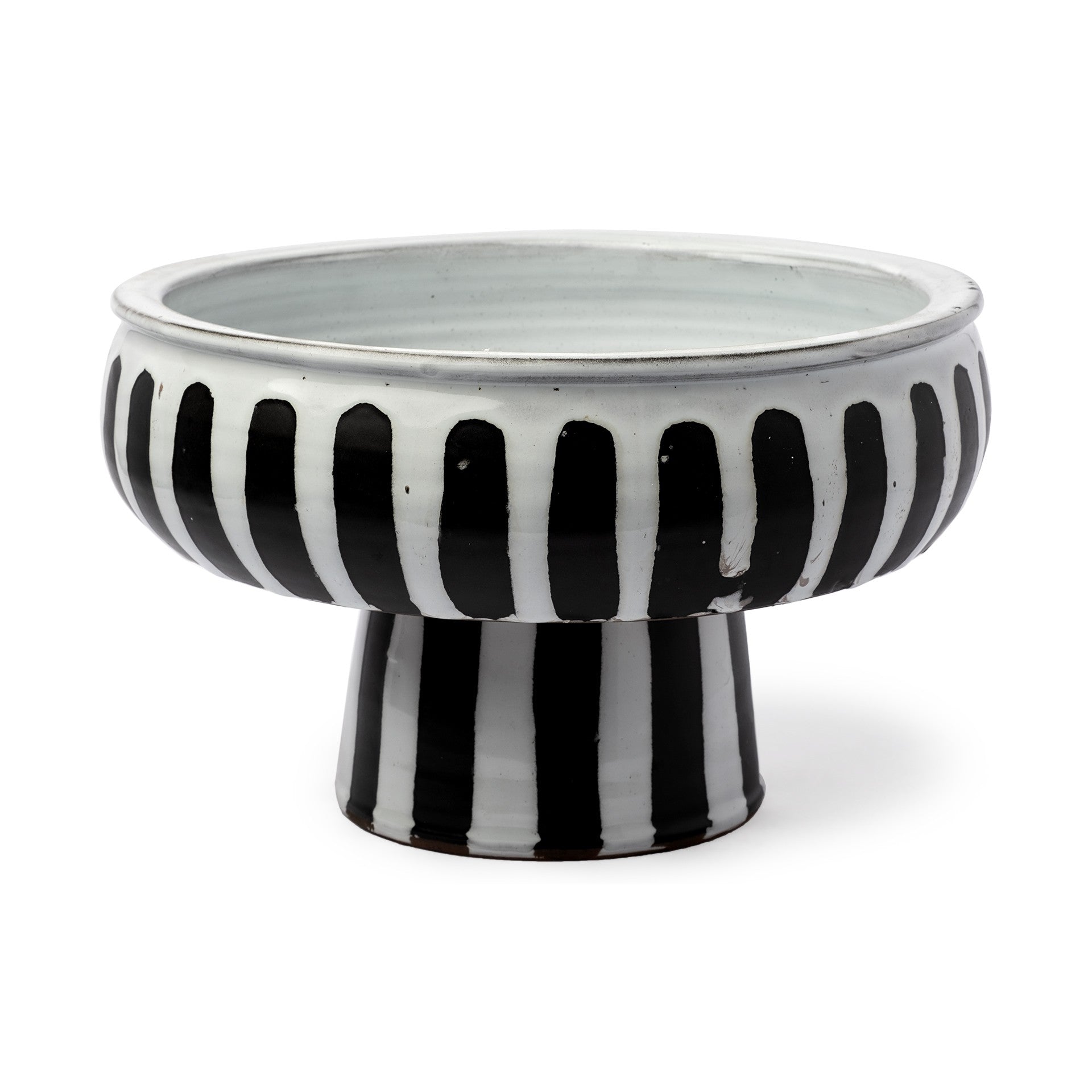 14" White and Black Ceramic Striped Table Vase