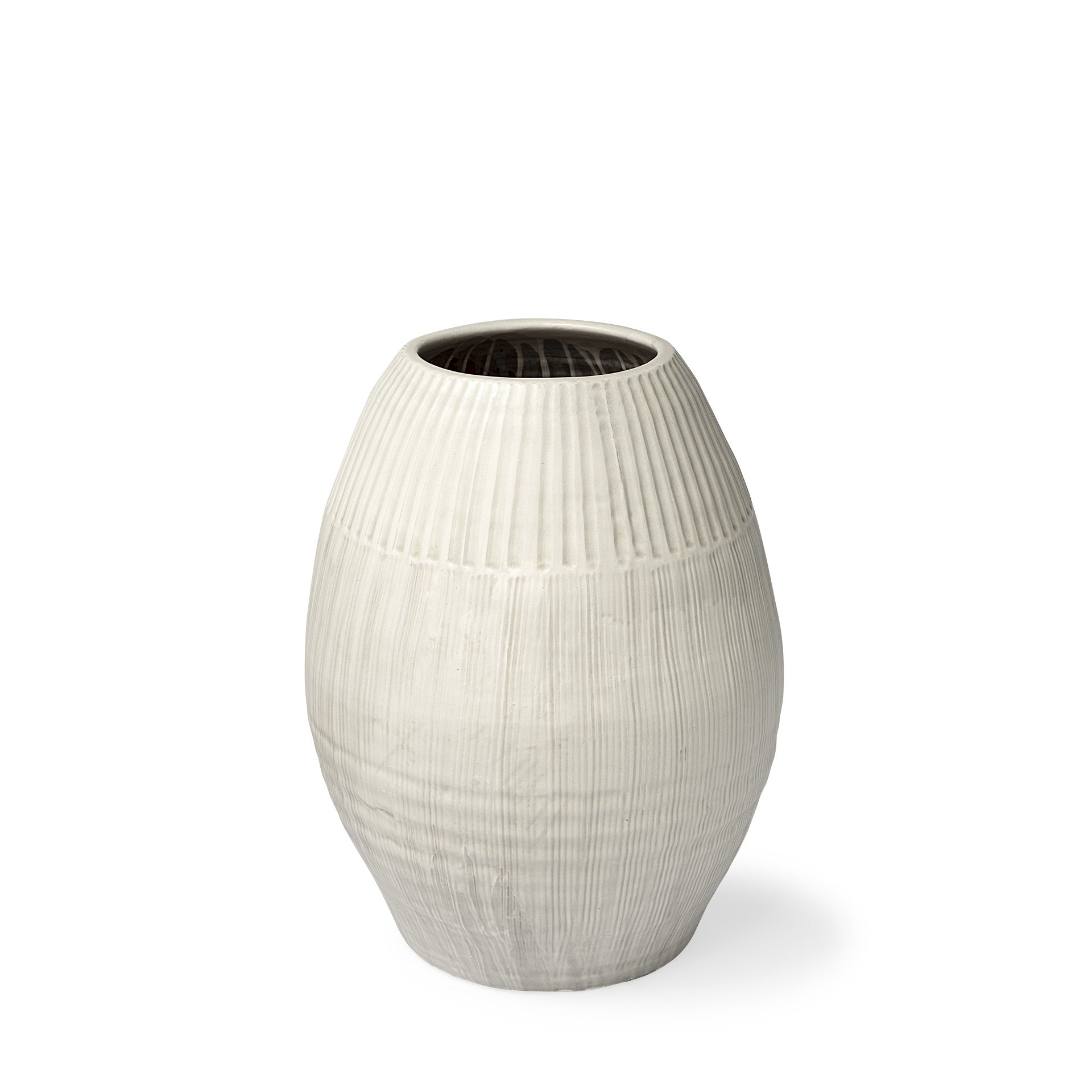 21" White Embossed Striped Ceramic Vase