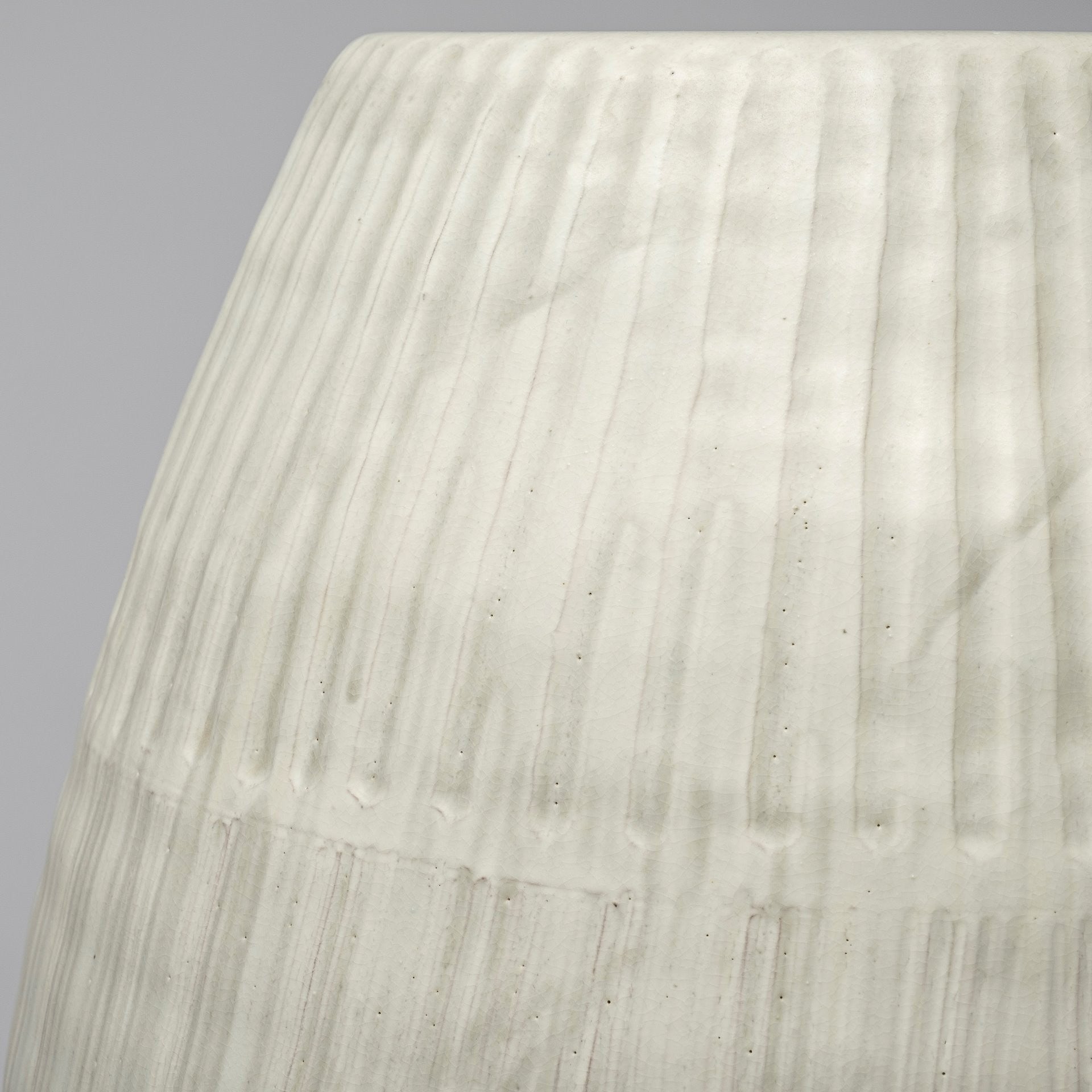 21" White Embossed Striped Ceramic Vase