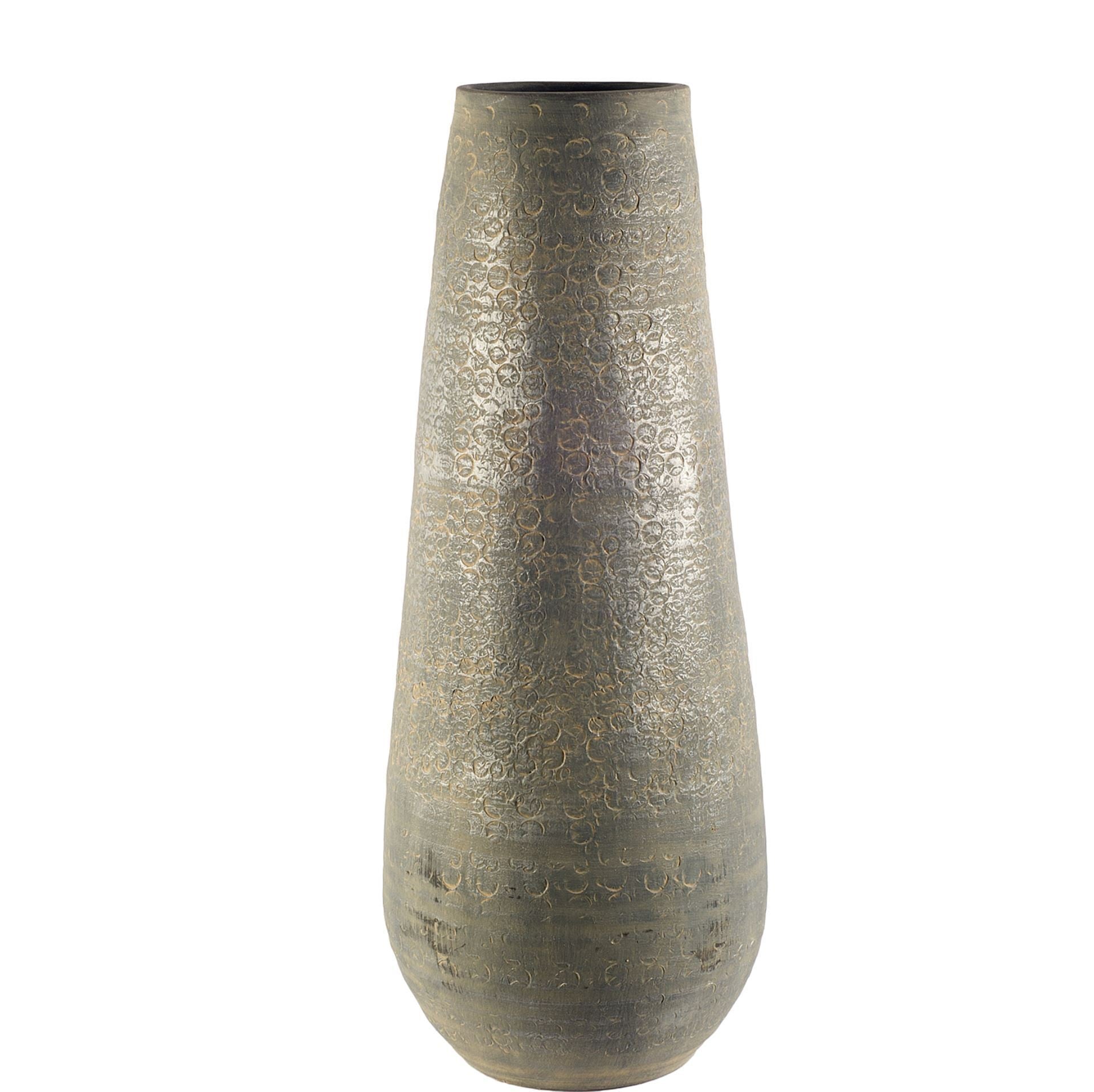 39" Tall Rustic Gray and Gold Ceramic Floor Vase