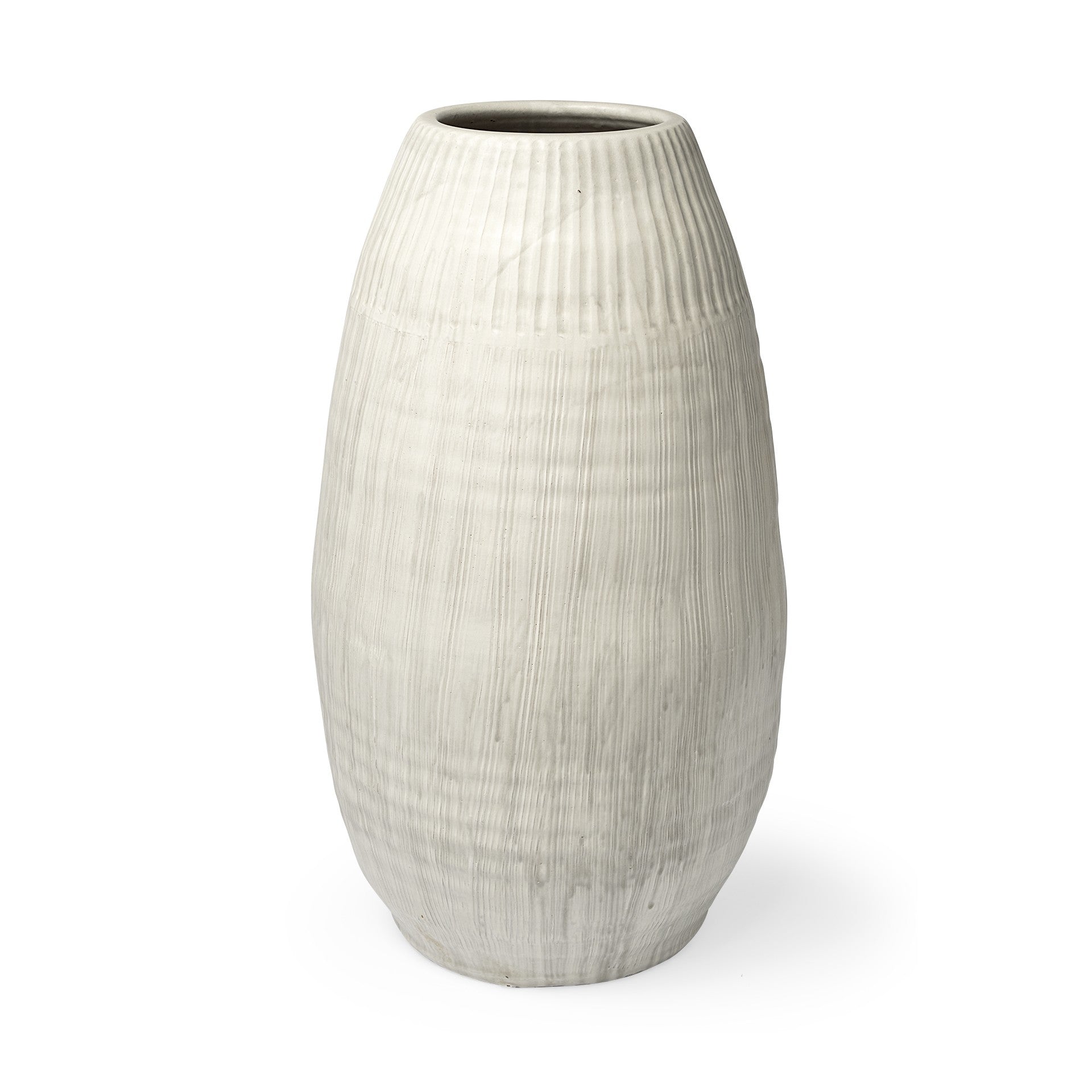 29" White Embossed Striped Ceramic Floor Vase