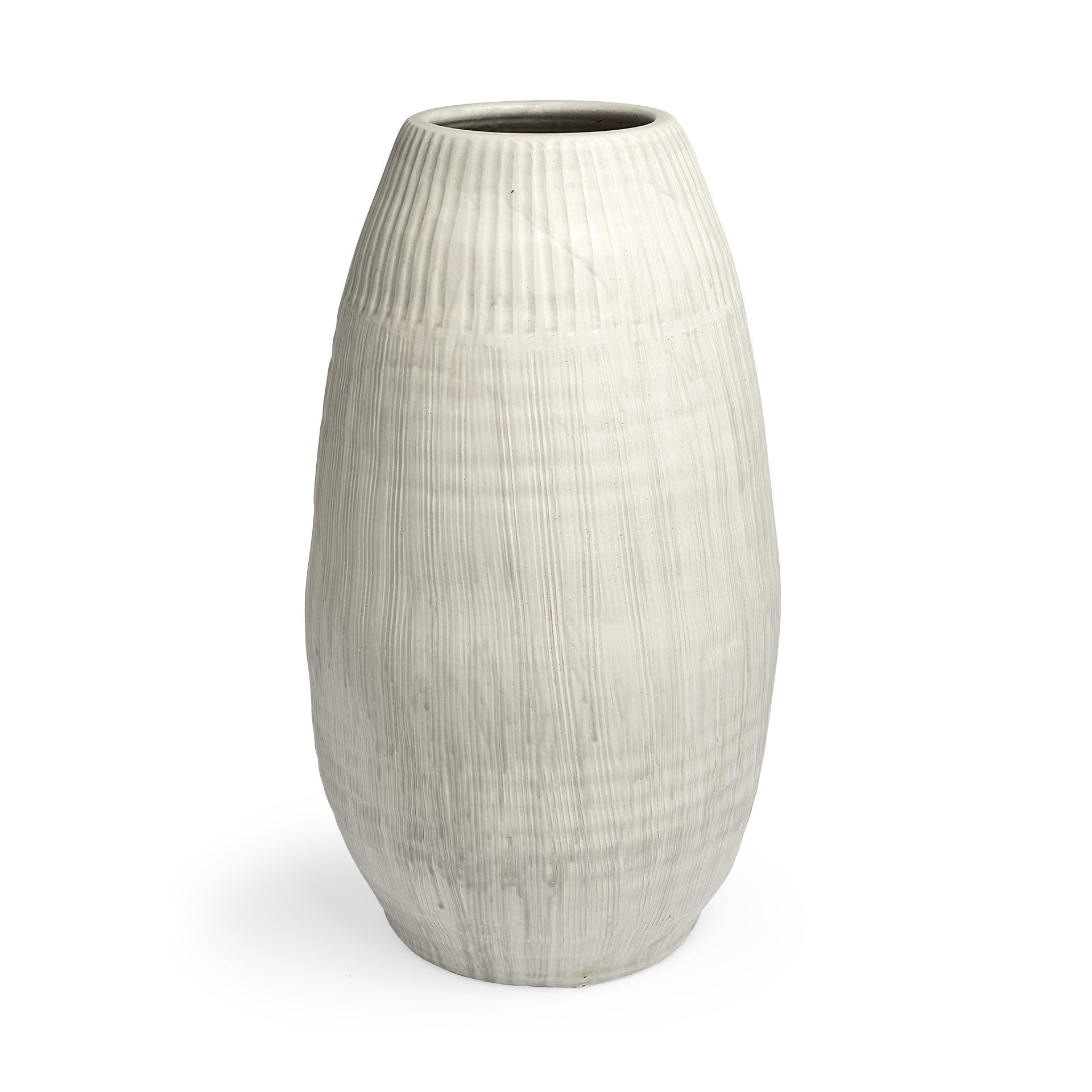 29" White Embossed Striped Ceramic Floor Vase