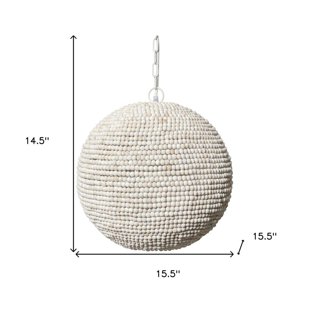 16" Whitewash Beaded Ball Pendant Light