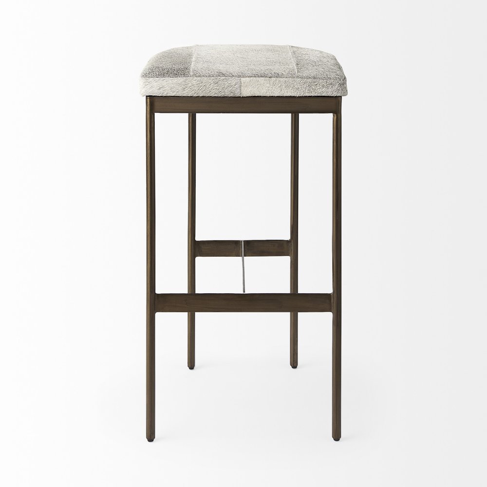 35" Dark Gold Leather and Metal Backless Bar Chair