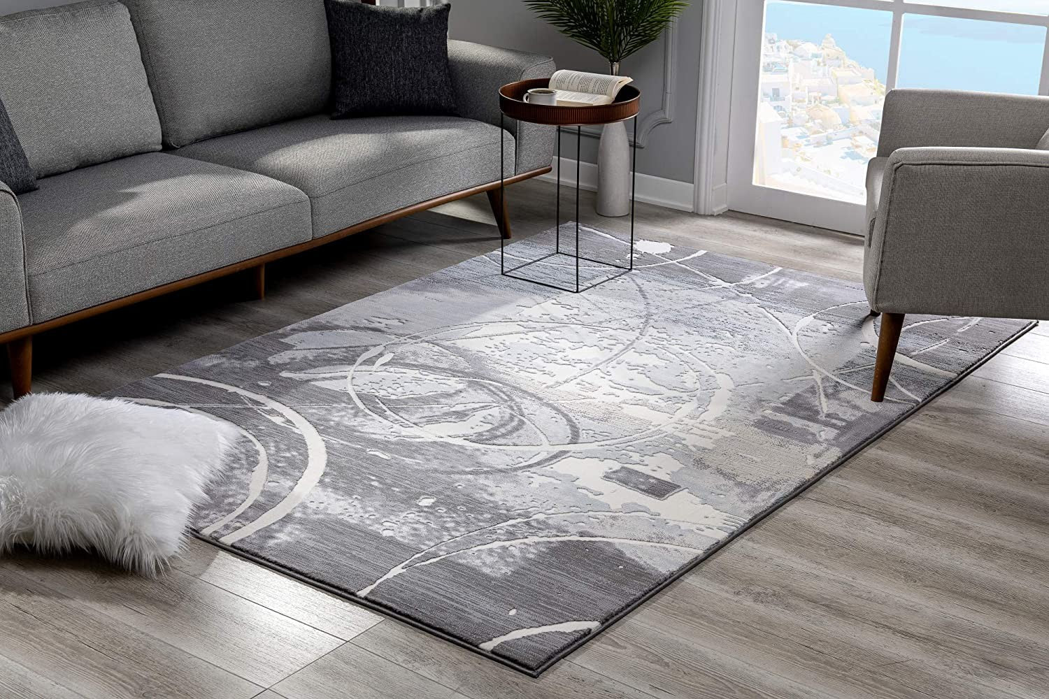 Gray Rings Modern Area Rug