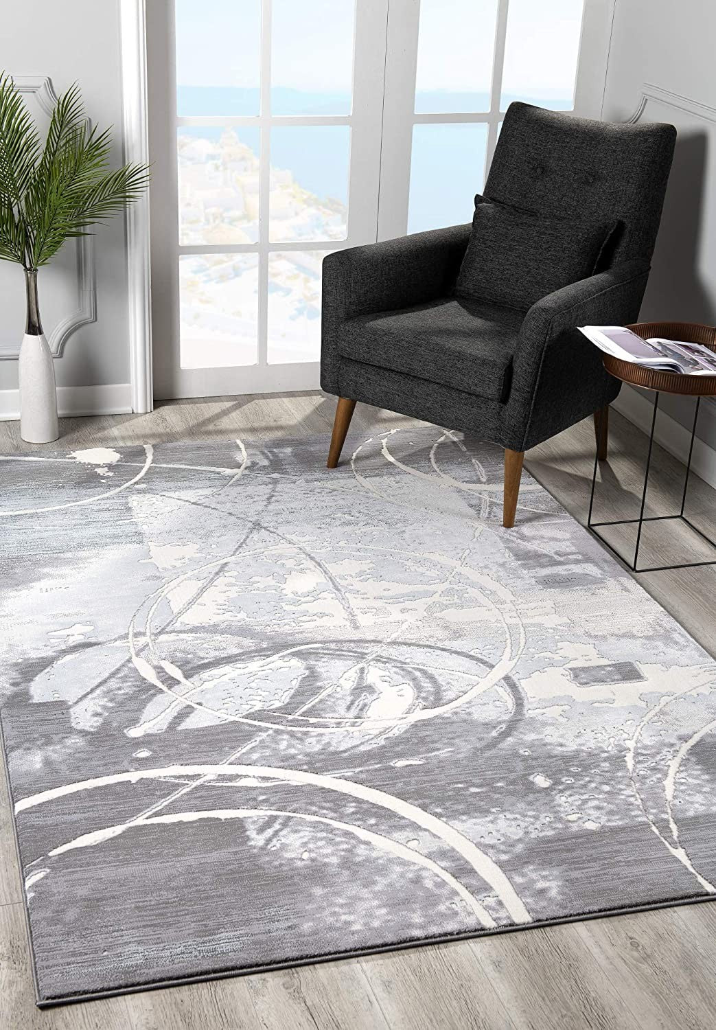 Gray Rings Modern Area Rug