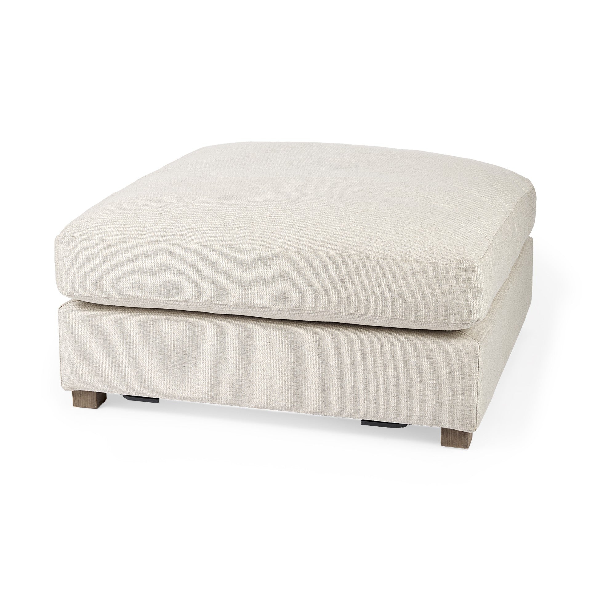 39" Polyester and Wood Square Ottoman