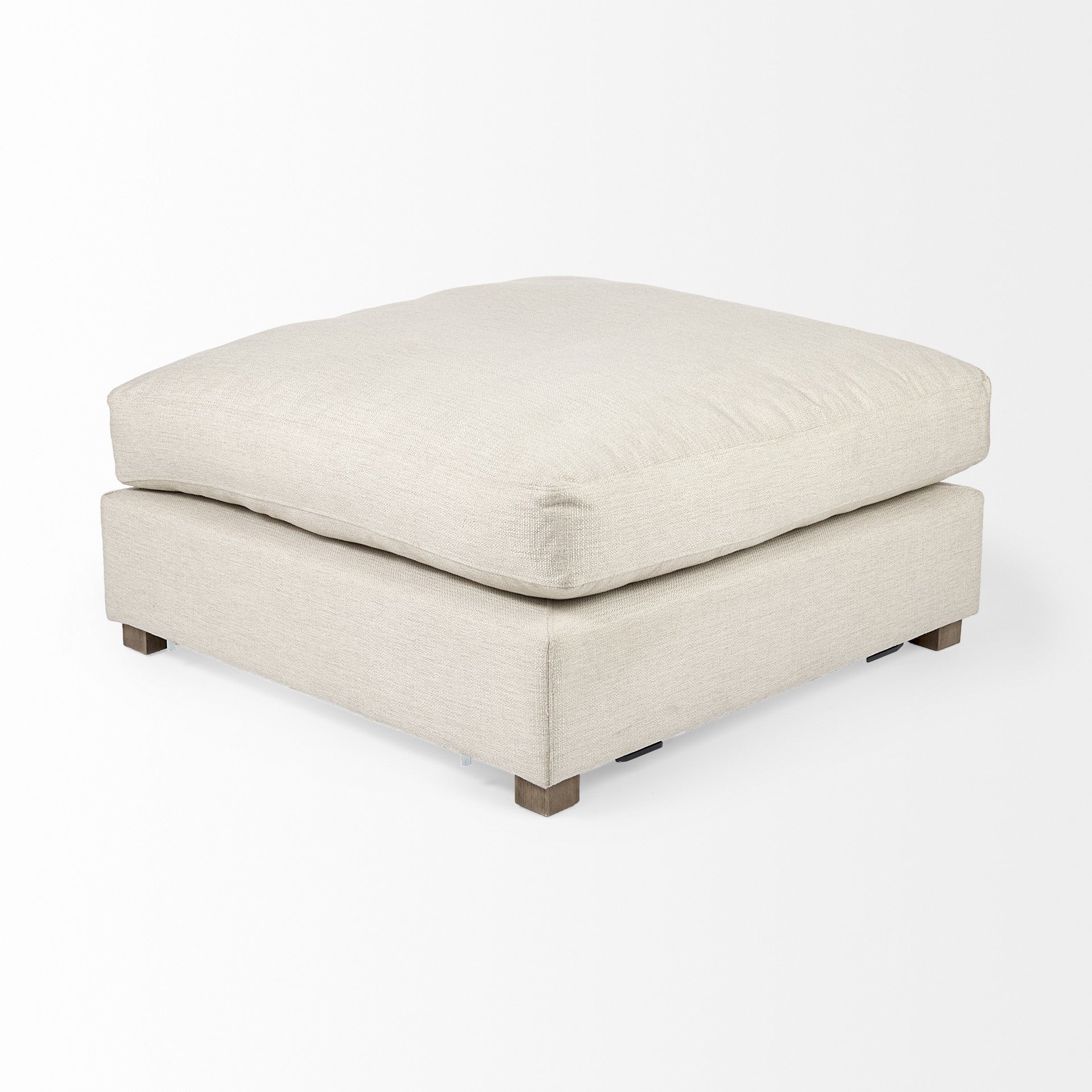 39" Polyester and Wood Square Ottoman