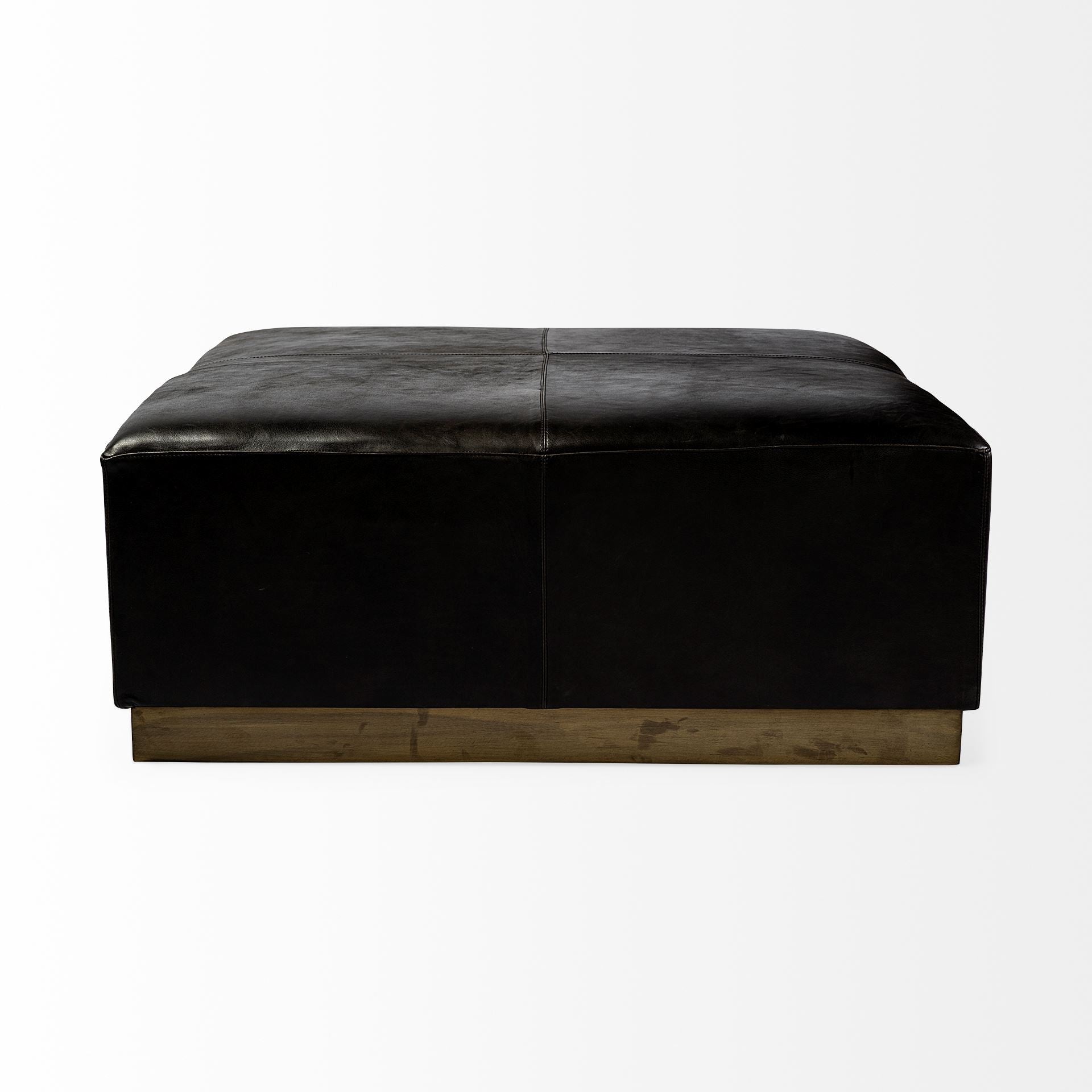 36" Black Faux Leather And Brown Footstool Ottoman