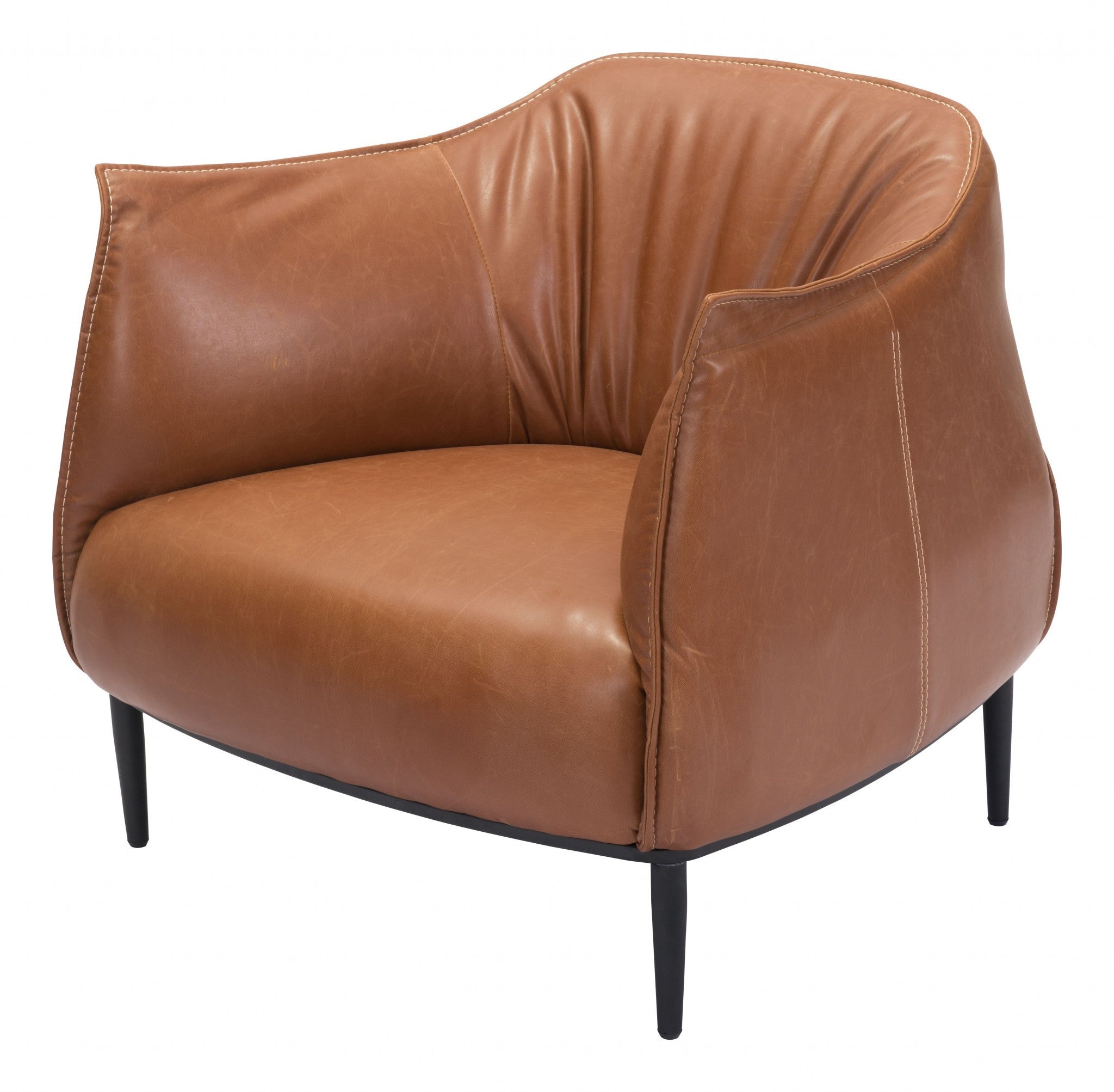 35" Brown Faux Leather Barrel Chair