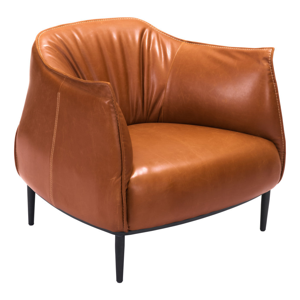 35" Brown Faux Leather Barrel Chair