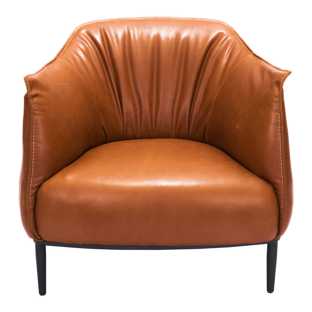 35" Brown Faux Leather Barrel Chair