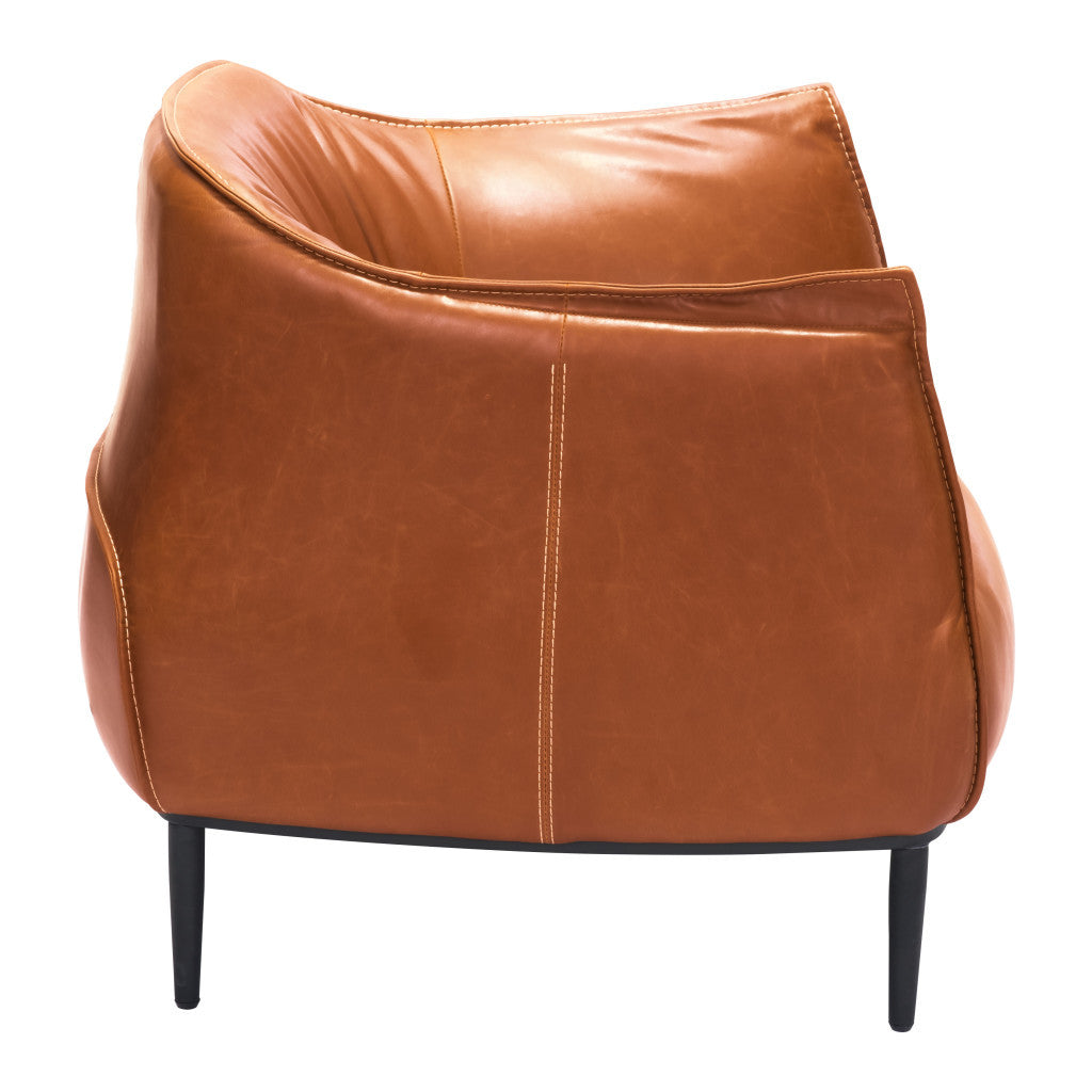 35" Brown Faux Leather Barrel Chair