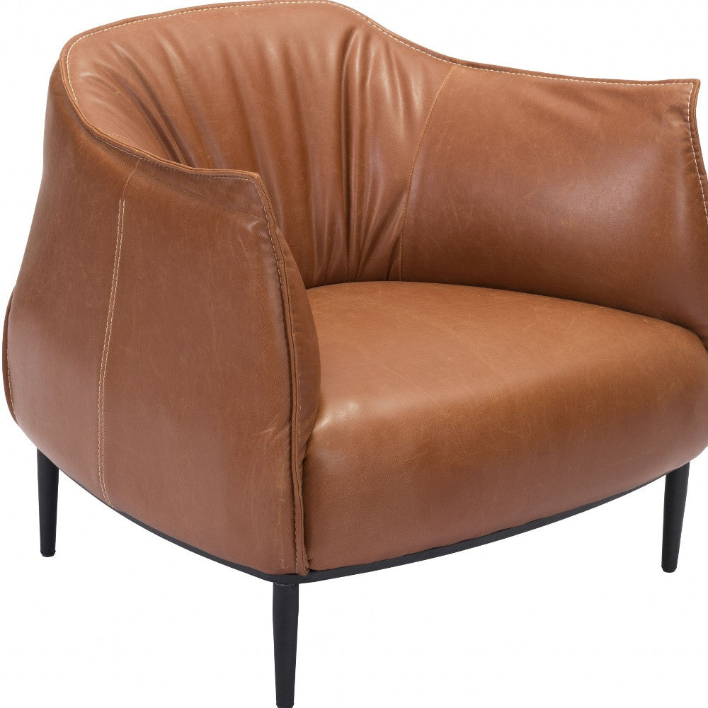 35" Brown Faux Leather Barrel Chair