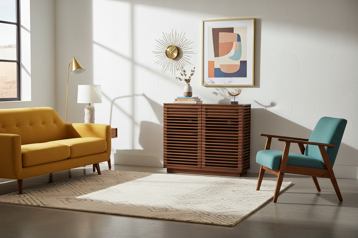 42" Walnut Mid-Century Shade Accent Cabinet
