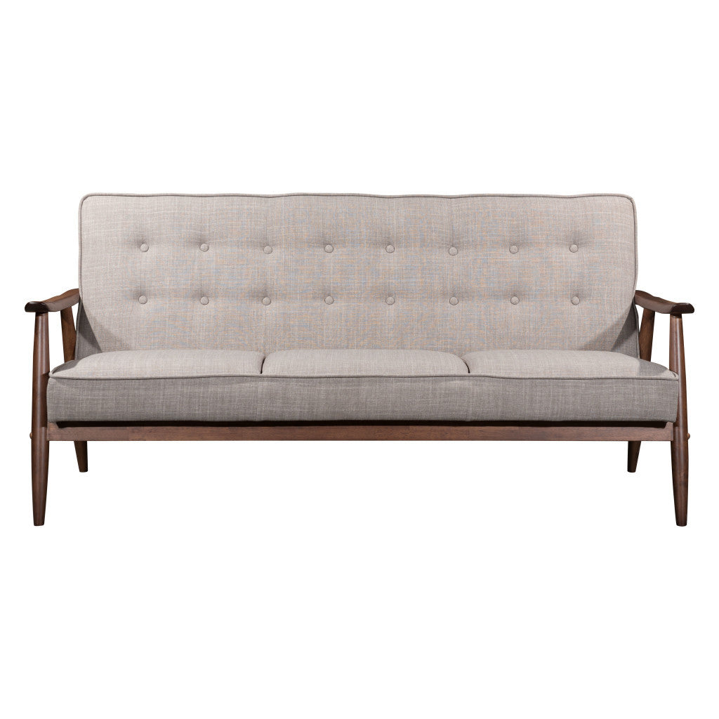 69" Beige Tufted Wood Loveseat