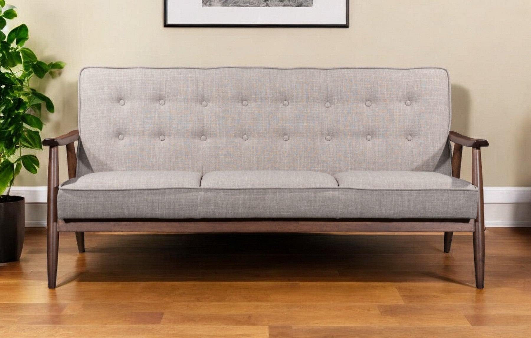 69" Beige Tufted Wood Loveseat