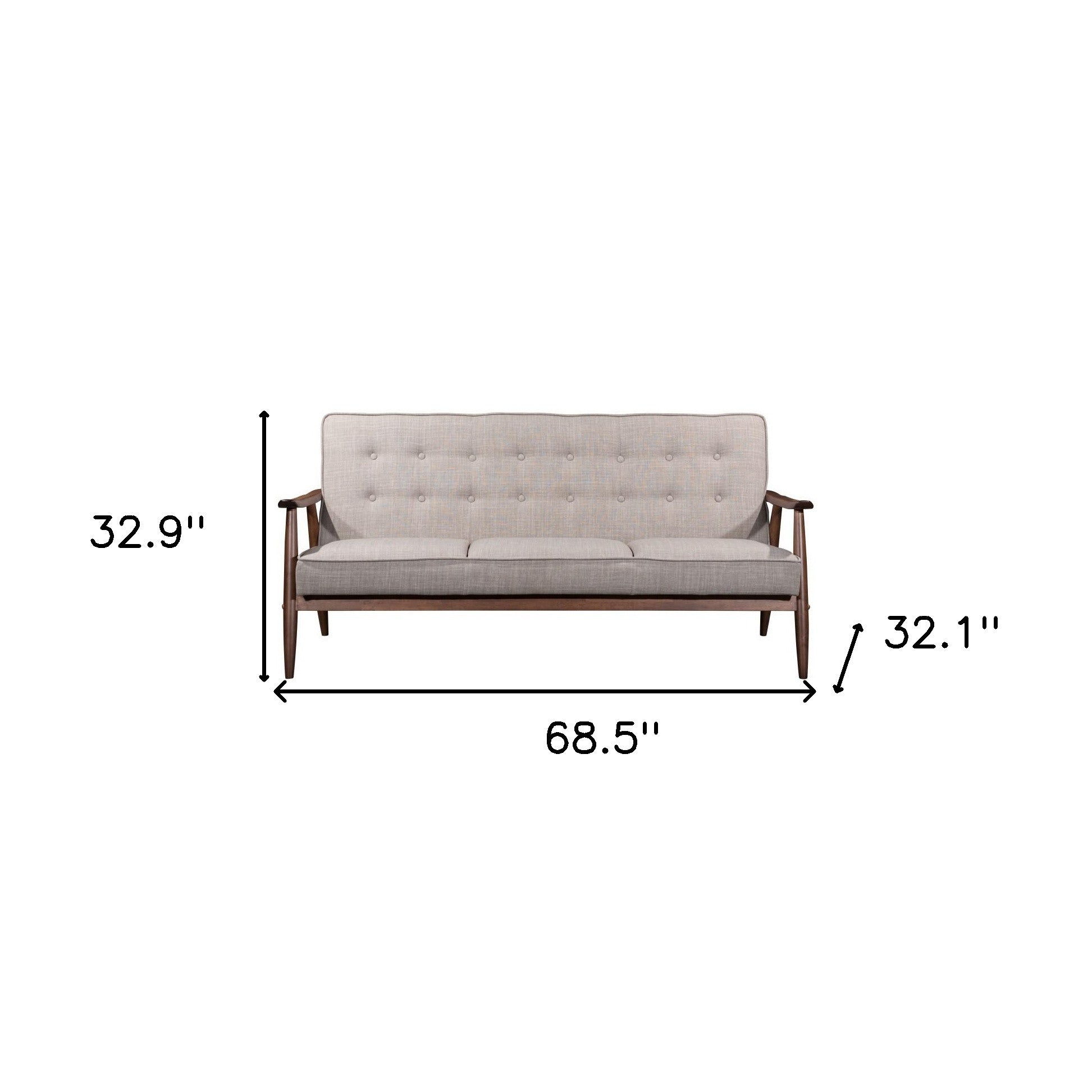 69" Beige Tufted Wood Loveseat