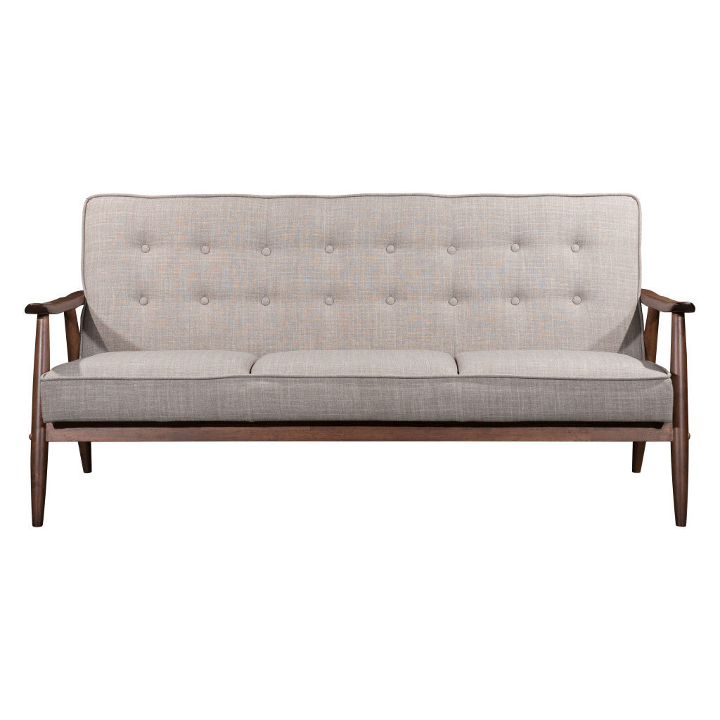 69" Beige Tufted Wood Loveseat