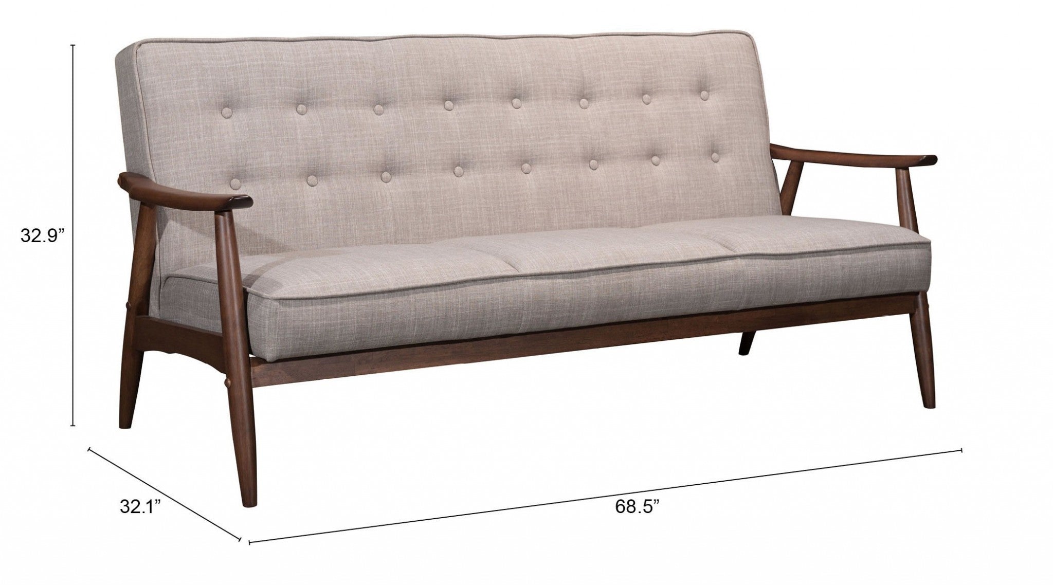 69" Beige Tufted Wood Loveseat