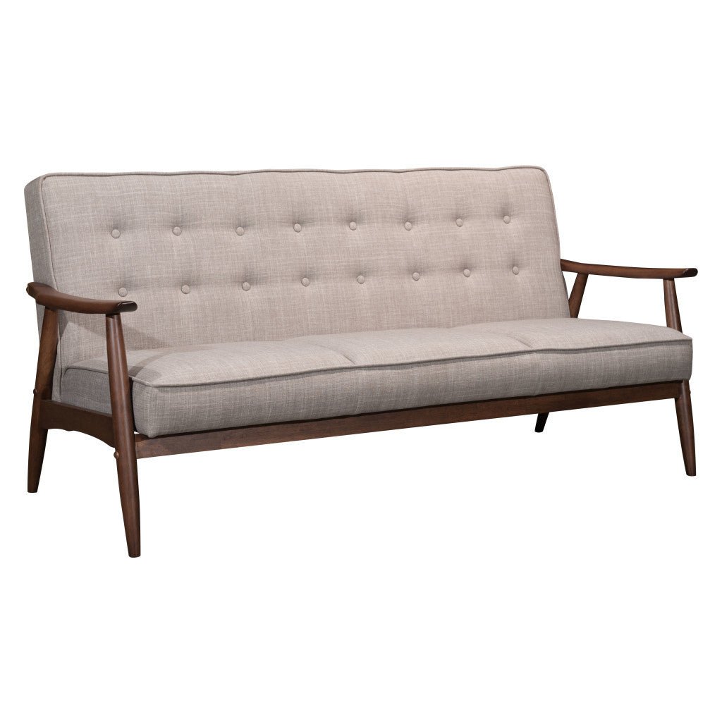 69" Beige Tufted Wood Loveseat