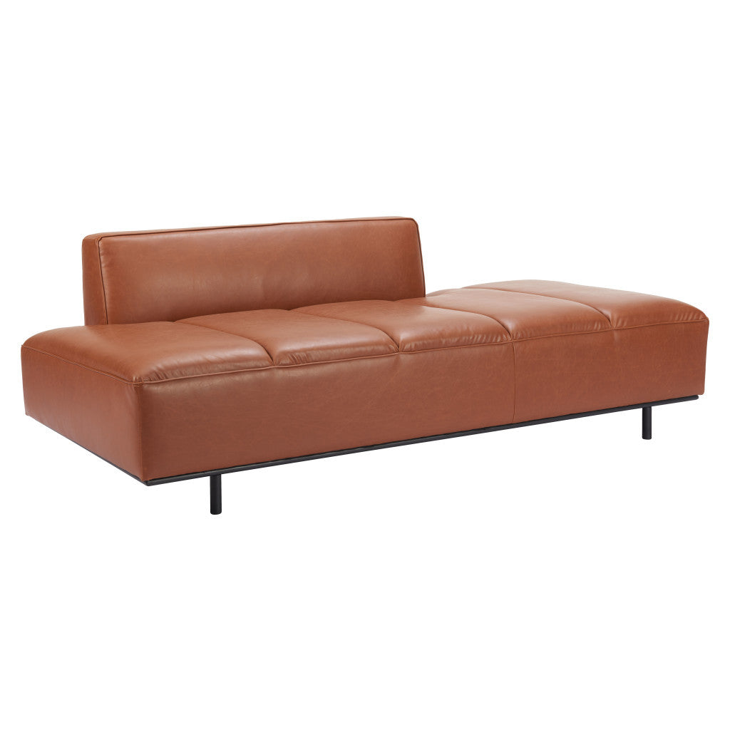 79" Brown Faux Leather Incomplete Back Sofa